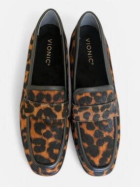 Vionic Sellah Loafer Leopard Print Calf Hair NWOB Square Toe Women’s 6.5